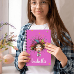 Personalized Cute Cartoon Quirky Girl A5 Spiral Notebook with Name and 120 Lined Pages Christmas Birthday Gift for Women Girls