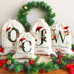 Personalisierter Weihnachtsmütze Initiale Geschenkbeutel aus Canvas mit Kordelzug Namen und Text Weihnachtsgeschenk für Familie Kinder