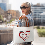 Personalized Heart Shape 1-16 Family Kids Names Canvas Handbag with Title Birthday Mother's Day Christmas Gift for Moms Grandmas