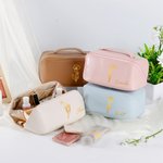 Personalised Birth Flower PU Leather Makeup Bag with Name Birthday Anniversary Gift for Her