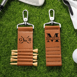 Personalized Golf Theme Monogram Initial PU Leather Golf Tee Holder Bag Tag with Name and 5 Pcs Bamboo Tees Birthday Gift for Golf Player
