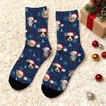 Personalised Funny 1-3 Face Photos Christmas Hat Comfortable Mid-Calf Socks Daily Use Christmas Gift for Couples Family Pet Owners