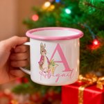 Personalised Cute Easter Peter Rabbit Bunny 12oz Enamel Mug with Initial and Name Christmas Back to School Birthday Gift for Kids
