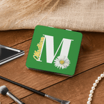 Personalised Birth Flower Double-Sided 1X 2X PU Leather Makeup Mirror with Initial and Name Birthday Wedding Anniversary Gift for Women Girls