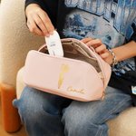 Personalised Birth Flower PU Leather Makeup Bag with Name Birthday Anniversary Gift for Her