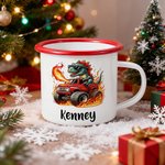 Personalised Dinosaur Lorry Multicolour 12 oz Enamel Mug with Name Birthday Christmas Gift for Kids Dinosaur Lorry Lovers