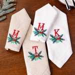 Personalizzato ricamato vischio Vintage iniziale lino tovagliolo quadrato riutilizzabile tavolo decorazione regalo di Natale per Hostess famiglia amici