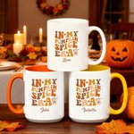 Personalized In My Pumpkin Spice Era Multicolour Ceramic Coffee Mug with Name and Coaster Thanksgiving Gift for Family Friends