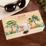 Personalized Cartoon Jungle Animals Wooden Memory Storage Box with Name and Text Birthday Baby Shower Gift for Newborn Parent