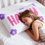 Personalized Punch Needle Daisy Name Throw Pillow Cover Nursery Decor Baby Shower Birthday Gift for Kids