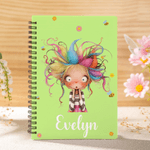 Personalized Cute Cartoon Quirky Girl A5 Spiral Notebook with Name and 120 Lined Pages Christmas Birthday Gift for Women Girls