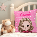 Personalized Cute Kid Cartoon Character Throw Pillow Cover with Name Home Decor Christmas Birthday Gift for Boys Girls