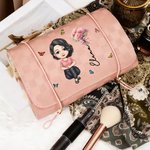 Personalised Birth Flower Cartoon Character 4-In-1 PU Leather Makeup Bag with Name Travel Essentials Wedding Party Birthday Gift for Women