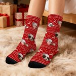 Personalised Funny 1-3 Face Photos Christmas Hat Comfortable Mid-Calf Socks Daily Use Christmas Gift for Couples Family Pet Owners