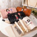 Personalised Birth Flower Cartoon Character 4-In-1 PU Leather Makeup Bag with Name Travel Essentials Wedding Party Birthday Gift for Women