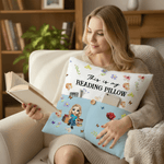 Personalised Birth Flower Cartoon Reading  Character Multicolour Cushion Cover with Name Home Decor Birthday Gift for Family Bookworms