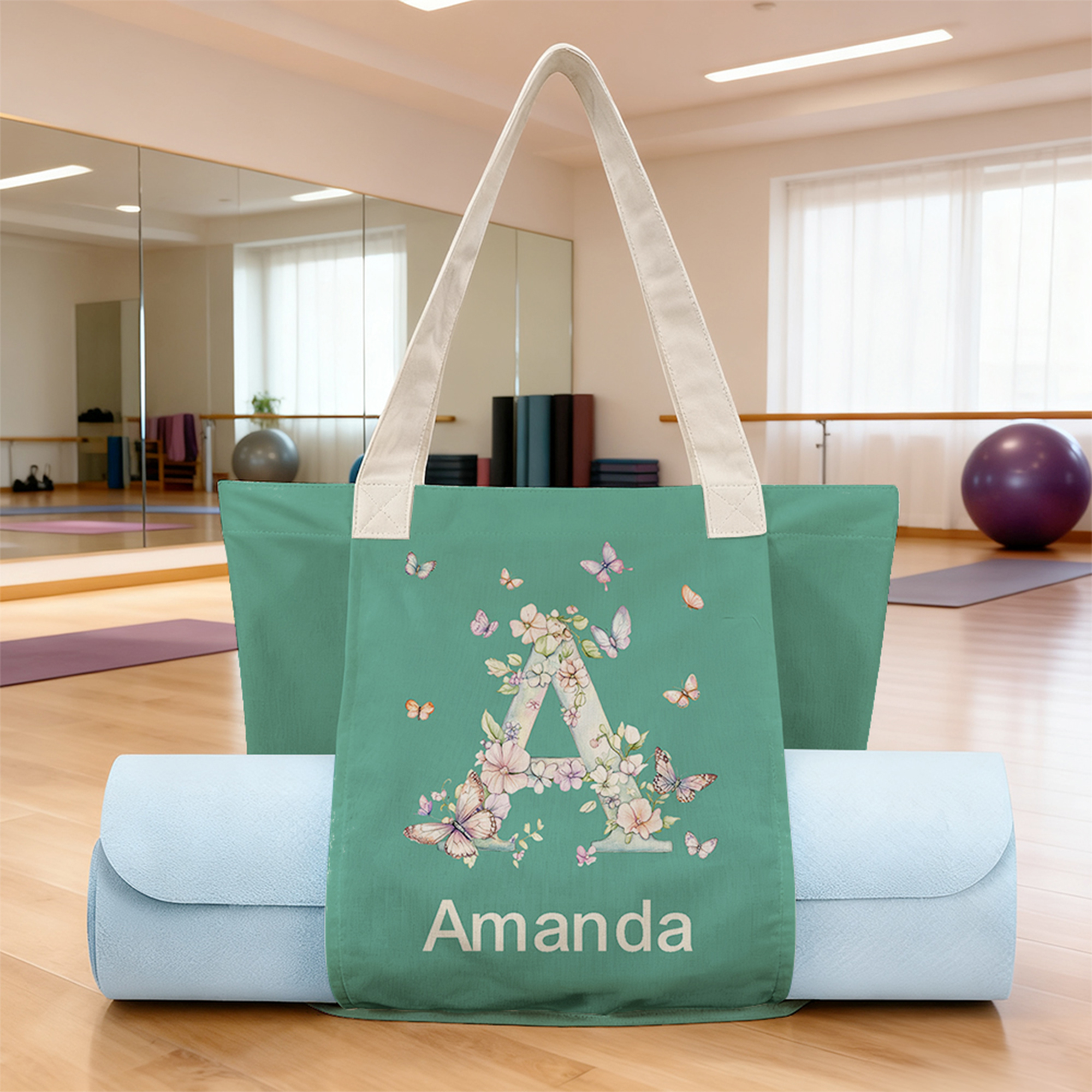 Sac de tapis de yoga de grande capacité avec nom Papillon Personnalisé Accessoire de Fitness Cadeau d'Anniversaire pour les Femmes Amatrices de Yoga