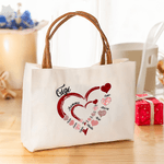 Personalized Heart Shape 1-16 Family Kids Names Canvas Handbag with Title Birthday Mother's Day Christmas Gift for Moms Grandmas