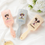 Personalised Cute Cartoon Quirky Girl Paddle Air Cushion Comb with Name and Handle Ribbon Makeup Tool Christmas Birthday Gift for Women Girls