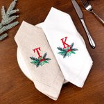 Personalizzato ricamato vischio Vintage iniziale lino tovagliolo quadrato riutilizzabile tavolo decorazione regalo di Natale per Hostess famiglia amici
