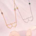 Personalised Double Heart Interlocking Necklace with Birthstone and Name Birthday  Christmas Mother's Day Gift for Mom Wife
