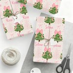 Personalisierte Coquette Bogen rosa Weihnachtsbaum Geschenkpapier mit Namen Geschenk Dekoration Weihnachten Party Favors für Mädchen