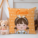 Personalized Cute Kid Cartoon Character Throw Pillow Cover with Name Home Decor Christmas Birthday Gift for Boys Girls