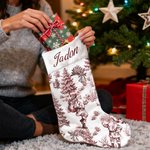 Personalized Toile De Jouy Santa Claus Reindeer Nutcracker Christmas Stocking with Name Home Decor Christmas Gift for Kids Family Friends