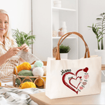 Personalized Heart Shape 1-16 Family Kids Names Canvas Handbag with Title Birthday Mother's Day Christmas Gift for Moms Grandmas