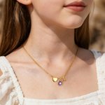 Collier pendentif fleur étoile coeur personnalisé avec pierre de naissance et initiale Noël Anniversaire Cadeau pour enfants Filles