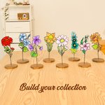 Personalized Stained Birth Flower Garden Stake with Text and Wooden Base Garden Pot Decoration Birthday Gift for Women Gardeners