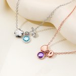 Collier pendentif fleur étoile coeur personnalisé avec pierre de naissance et initiale Noël Anniversaire Cadeau pour enfants Filles