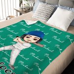 Manta personalizada multicolor de dibujos animados de pelotas deportivas con nombre Decoración del hogar Día del partido Cumpleaños Regalo de Navidad para los amantes de las pelotas