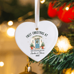 Personalized First Christmas At House Heart Round Ceramic Ornament with Name Tree Decor Christmas Gift for Family Friend