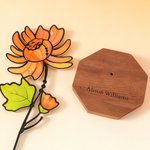 Personalized Stained Birth Flower Garden Stake with Text and Wooden Base Garden Pot Decoration Birthday Gift for Women Gardeners