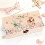 Personalized Mermaid Ocean Animals Wooden Memory Storage Box with Name and Text Birthday Baby Shower Gift for Newborn Parent