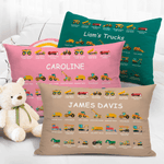 Personalized Construction Truck Excavator Bulldozer Throw Pillow Cover with Name Home Decor Christmas Birthday Gift for Boys Truck Lovers