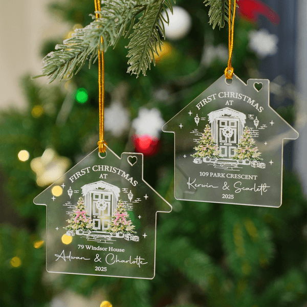 Personalized Christmas Tree with Bow New House Acrylic Ornament with Name and Year Tree Decoration First Christmas Gift for New Home Newlyweds