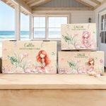 Personalized Mermaid Ocean Animals Wooden Memory Storage Box with Name and Text Birthday Baby Shower Gift for Newborn Parent