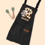 Personalized Highland Cow Kid Adult Baking Apron with Name Initial and Front Pocket Christmas Birthday Gift for Kids Family