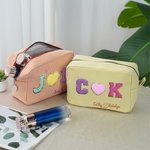 Personalized Heart-Shaped Embroidered Name Striped Makeup Bag Daily Travel Use Wedding Party Birthday Gift for Women Bridesmaids