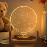 Personalized Star Map Acrylic LED Night Light with Text and Wooden Base Birthday Wedding Anniversary Christmas Gift for Family Couple