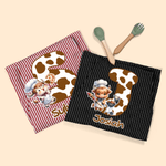 Personalized Highland Cow Kid Adult Baking Apron with Name Initial and Front Pocket Christmas Birthday Gift for Kids Family