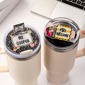 Personlig Apple Disco Ball Book Pencil Straw Topper Namnskylt med texttillbehör för Stanley Cup Christmas Appreciation Gift for Teacher