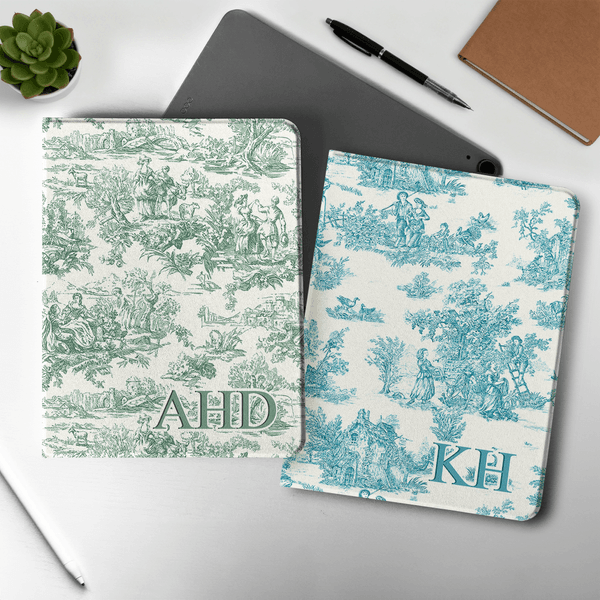 Personalised Toile De Jouy Design Pad Case Protective Cover for iPad with Initial Daily Use Christmas Birthday Gift for Family Friends