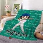 Manta personalizada multicolor de dibujos animados de pelotas deportivas con nombre Decoración del hogar Día del partido Cumpleaños Regalo de Navidad para los amantes de las pelotas