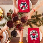 Personalized Christmas Wreath Plaid Bow Red 100% Cotton Napkin with Name Christmas Gift for Family Friends