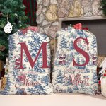 Sacco di Babbo Natale personalizzato in tela vintage Toile de Jouy con iniziale e nome idea regalo natalizia per amici e famiglia