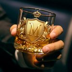 Personalised Golden 3D Badge Initial Name 10 oz Rock Whiskey Glass Old Fashioned Birthday Christmas Gift for Man Bartender Whiskey Enthusiast