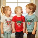 Personalised Cute Reindeer Snowflake Bow Cap Multicolor Kid T-shirt Sweatshirt with Name Christmas Gift for Kids